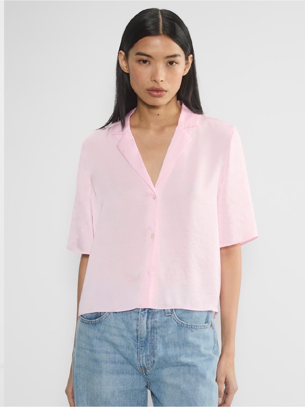 Aritzia Pale Pink Short-Sleeve Button Down Shirt